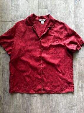 Nygard Collection 100% linen Short-Sleeve Button-Down Shirt in Brick Red Size 14
